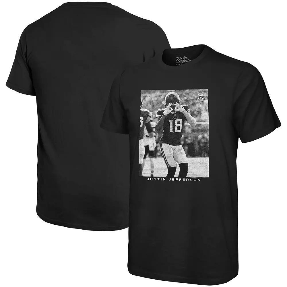 Men's Majestic Threads Justin Jefferson Black Minnesota Vikings Oversized Player Image T-Shirt, Size: 2XL Product Image