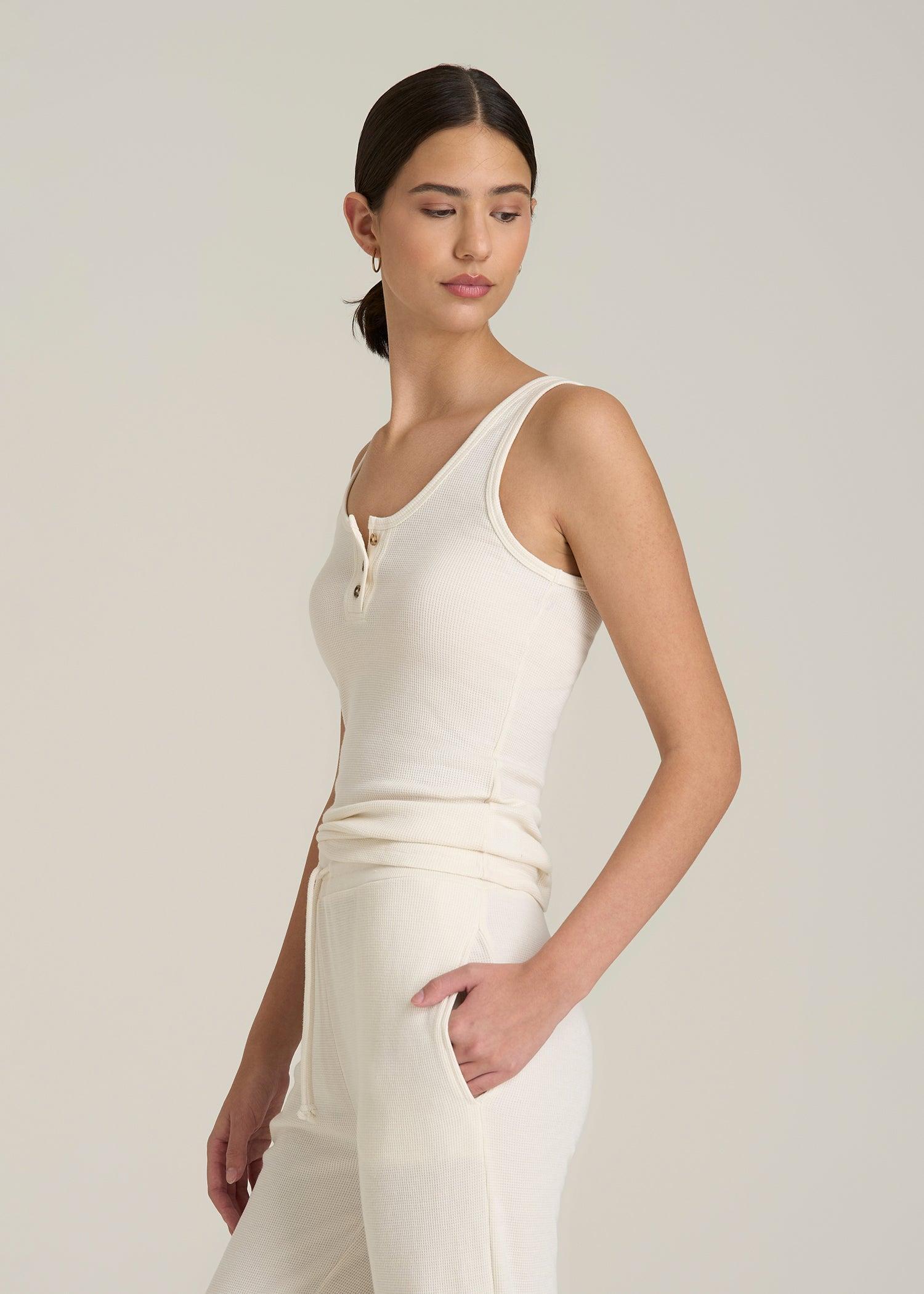 Waffle Tank Top for Tall Women in White Alyssum Female Product Image
