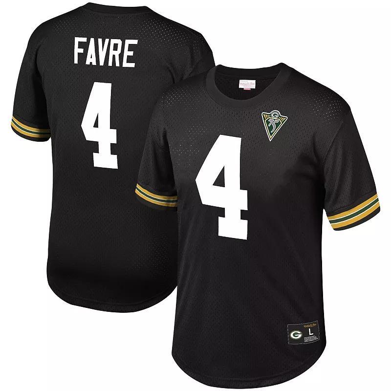 Mens Mitchell & Ness Brett Favre Black Green Bay Packers Retired Player Name and Number Mesh Top - Black Product Image