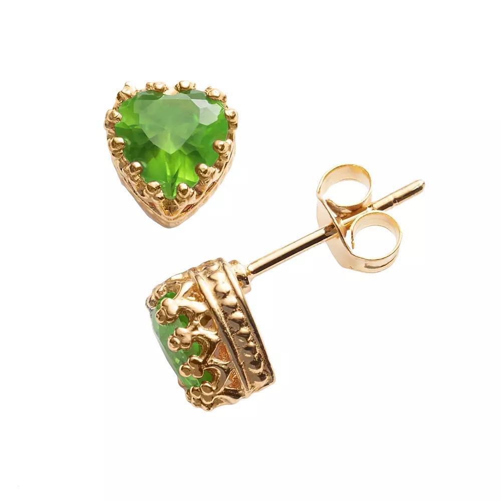 Designs by Gioelli 14k Gold Over Silver Peridot Heart Crown Stud Earrings, Women's, Green Product Image