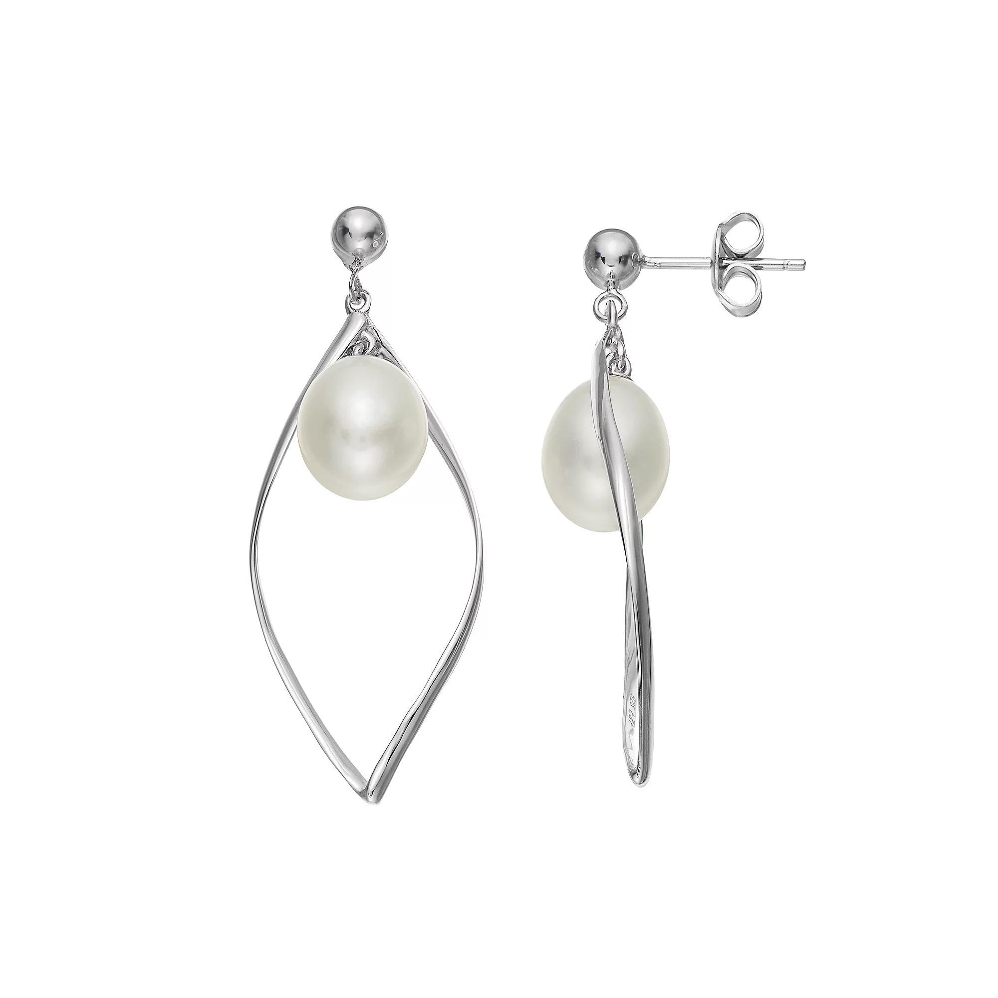 Sterling Silver Freshwater Cultured Pearl Marquise Drop Earrings, Women's, White Product Image