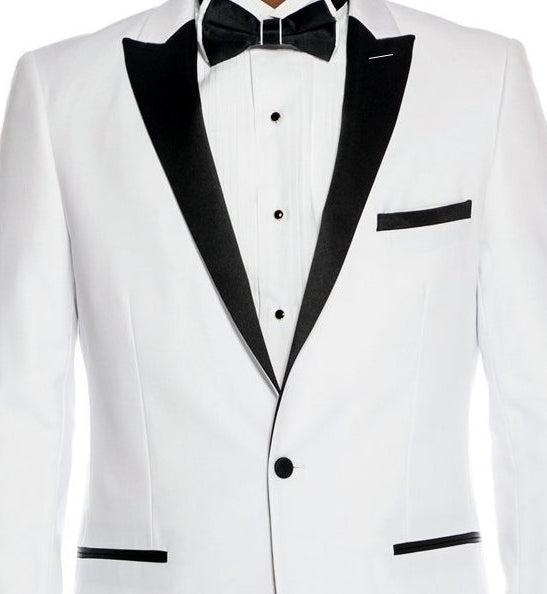 Slim Fit 2 Piece White Tuxedo With Satin Peak Lapel Product Image