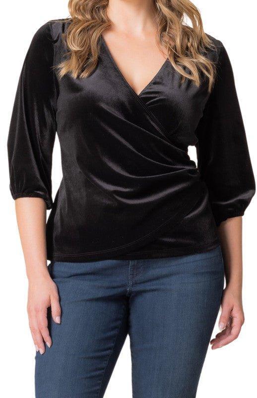 Odette Velvet Faux Wrap Top - Plus Product Image