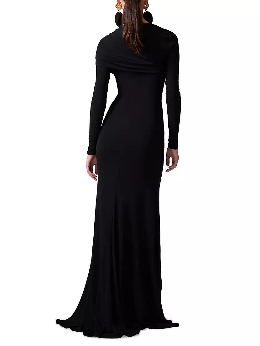 Womens Draped Long-Sleeve Gown Product Image