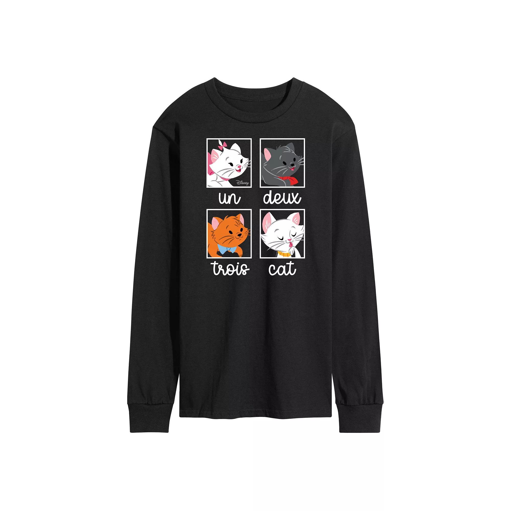 Disney's The Aristocats Men's Un Deux Trois Cat Long Sleeve Graphic Tee,  Product Image
