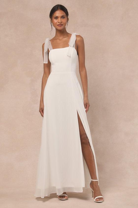 Radiant Romance White Tie-Strap Maxi Dress Product Image