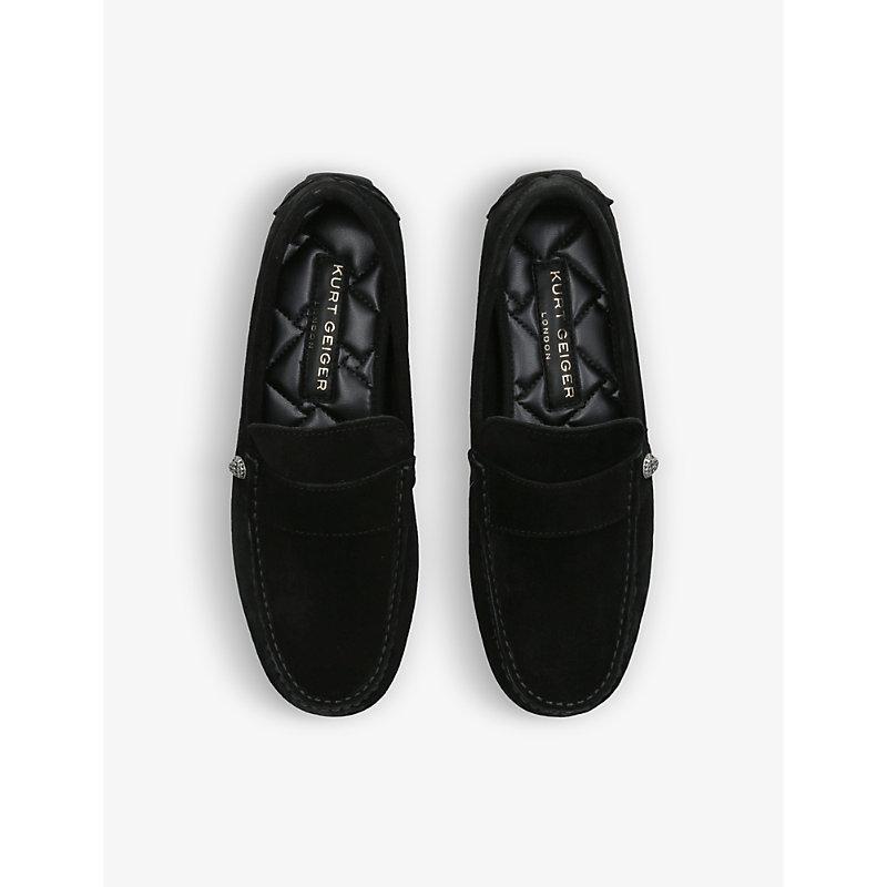 KURT GEIGER London Mens Black Stirling Eagle-embellished Suede Loafers Product Image