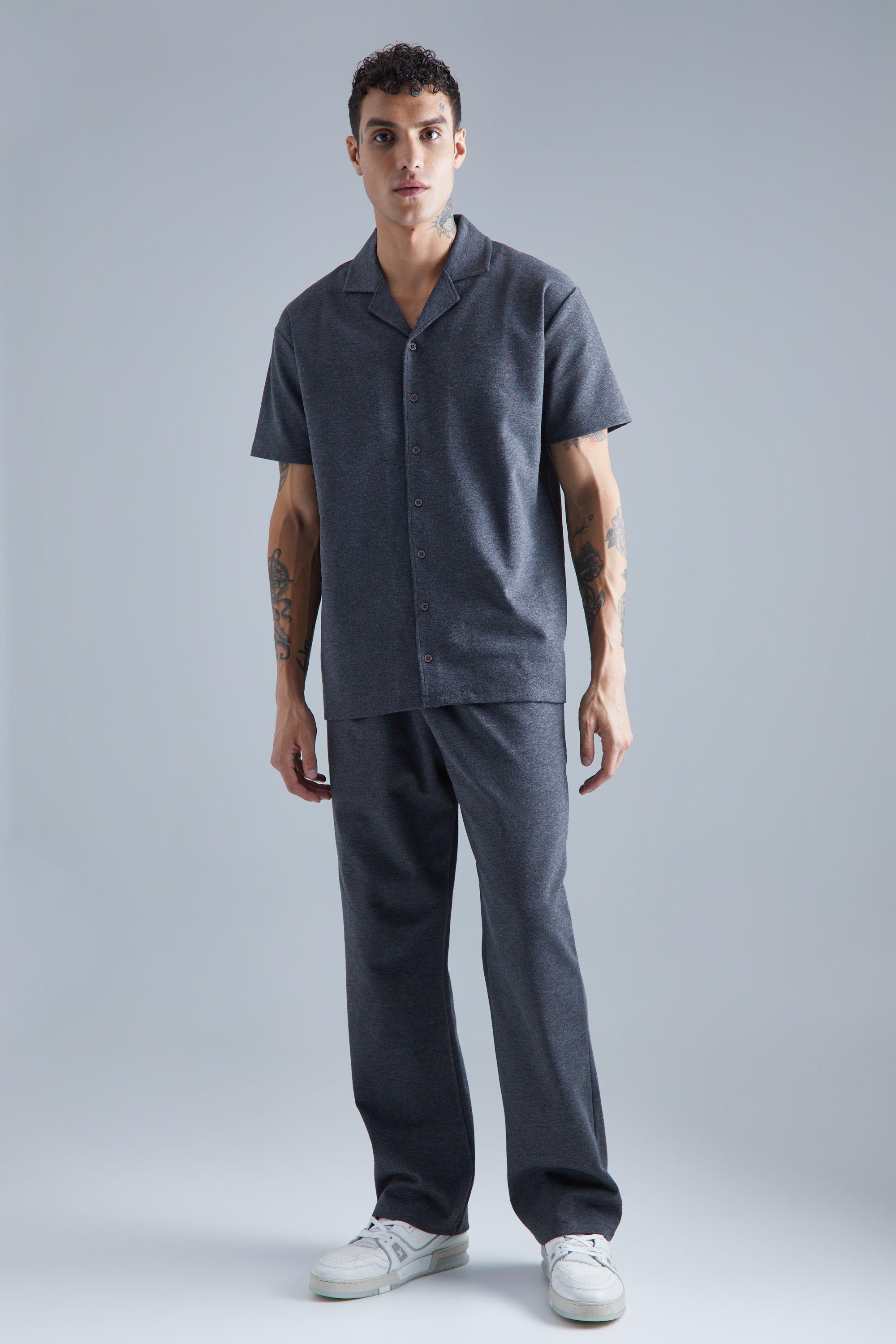 Jersey Revere Shirt And Pants Set | boohooMAN USA Product Image