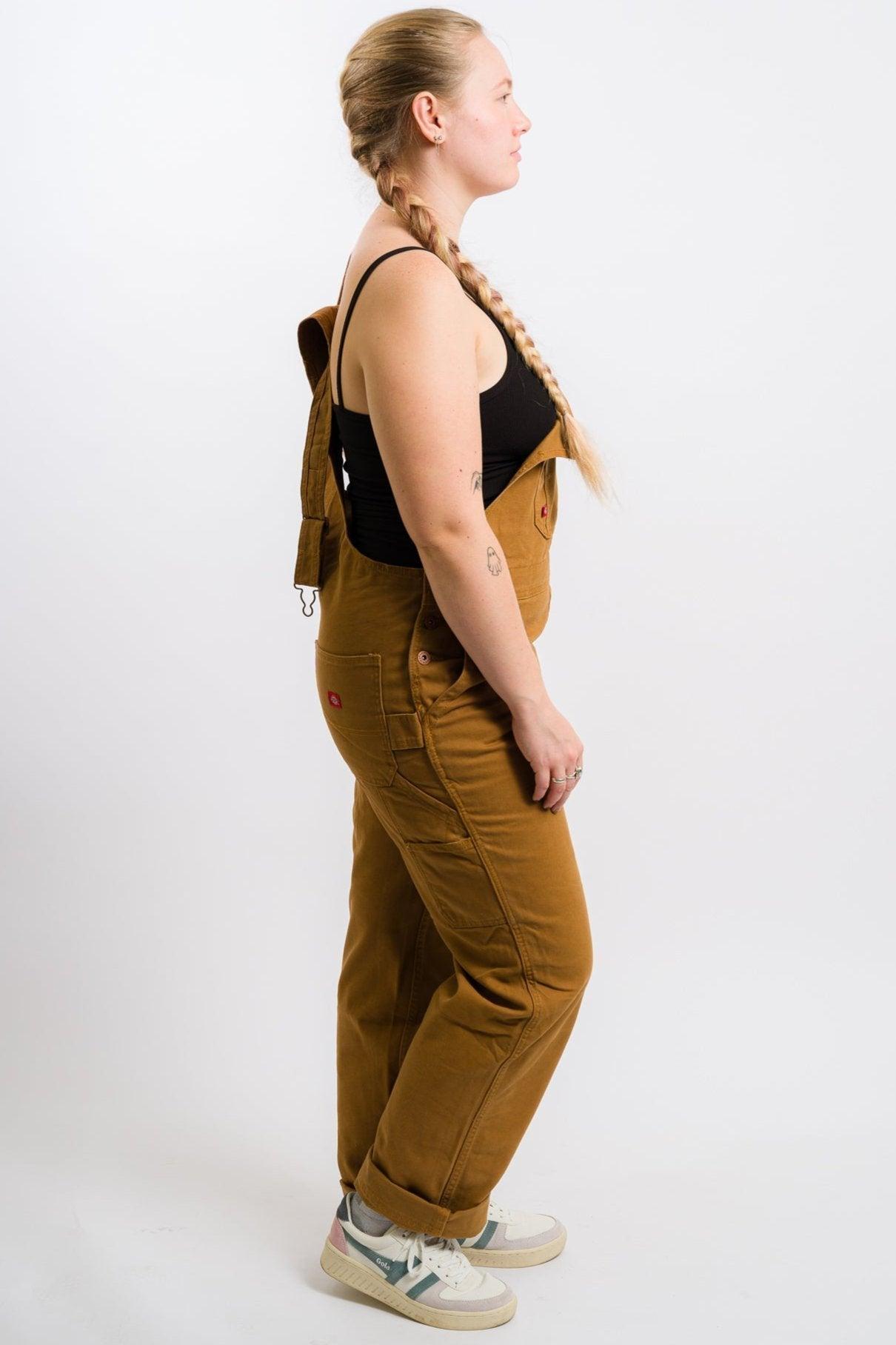 Dickies Women's Relaxed Fit Bib Heritage Overalls - Rinsed Brown Duck Product Image