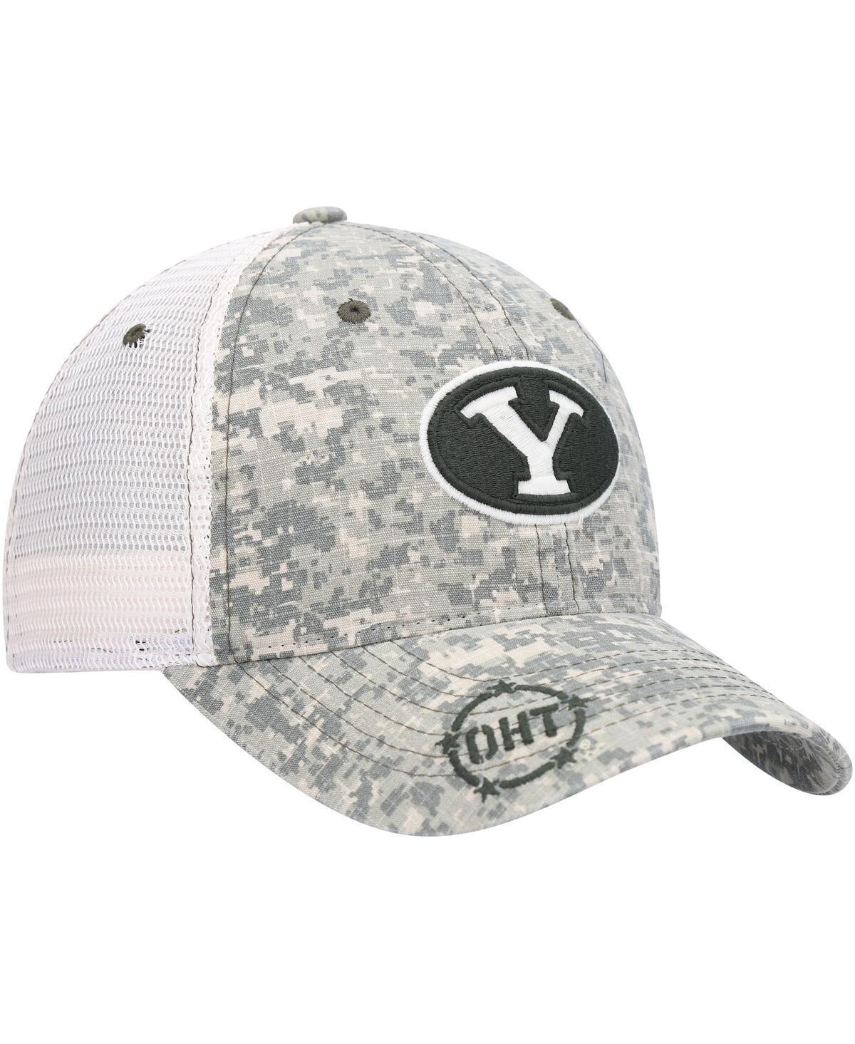 Mens Zephyr Camo/White BYU Cougars OHT Military Appreciation Ranger 2 Trucker Snapback Hat Product Image