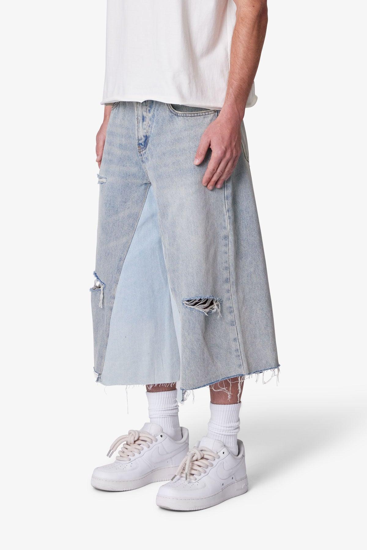 Panelled Denim Shorts - Washed Light Blue Product Image