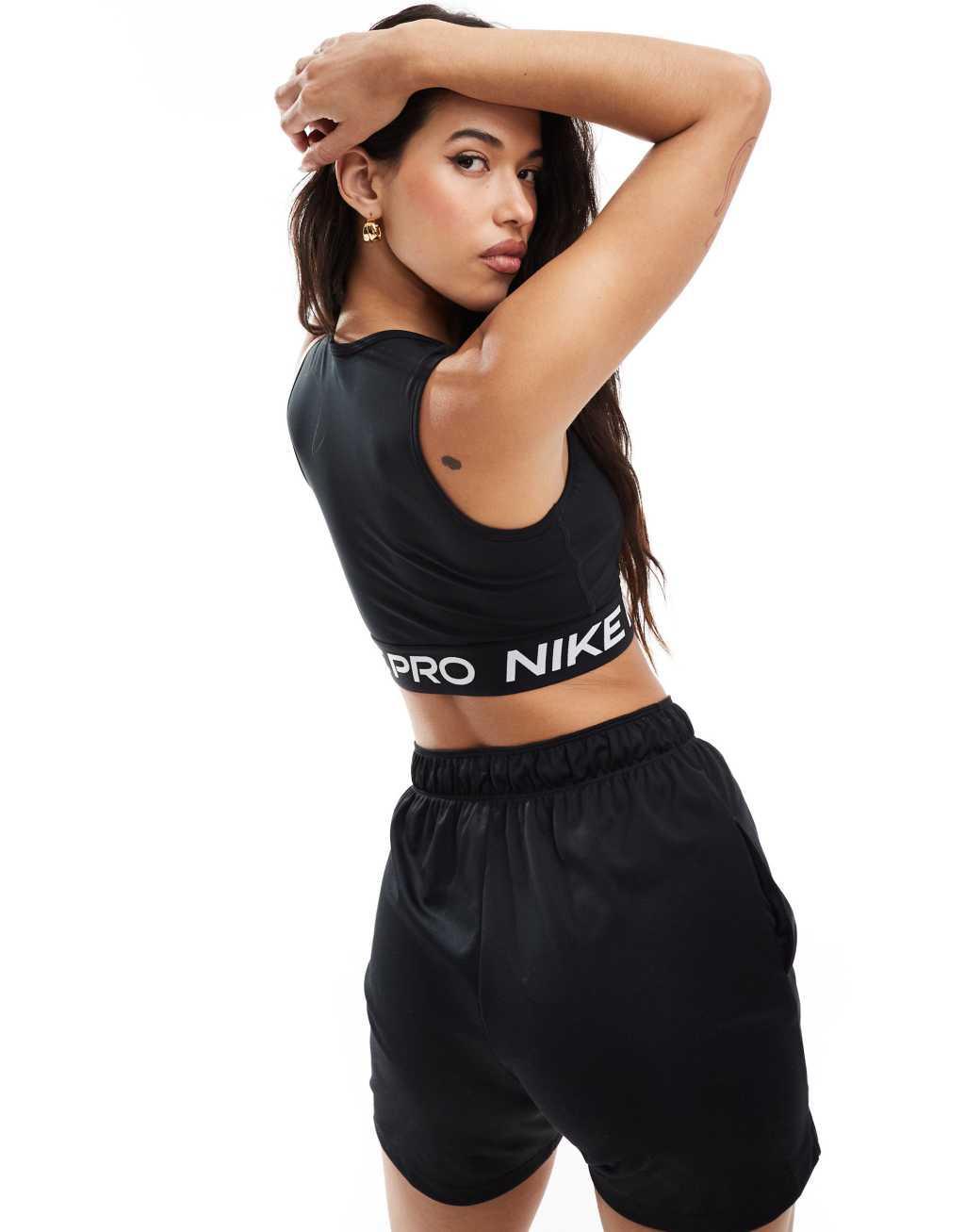 Nike Pro Training Dri-Fit 365 cropped tank in black & white Product Image