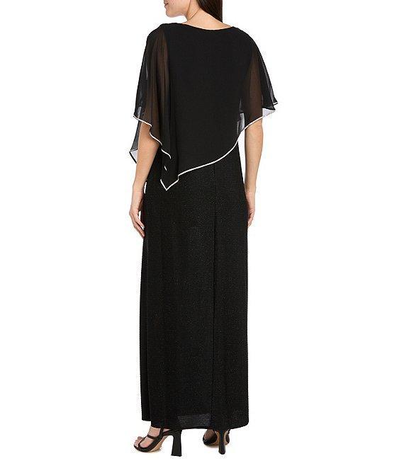R & M Richards Crew Neck Short Sleeve Poncho Metallic Trim Overlay Popover Gown Product Image