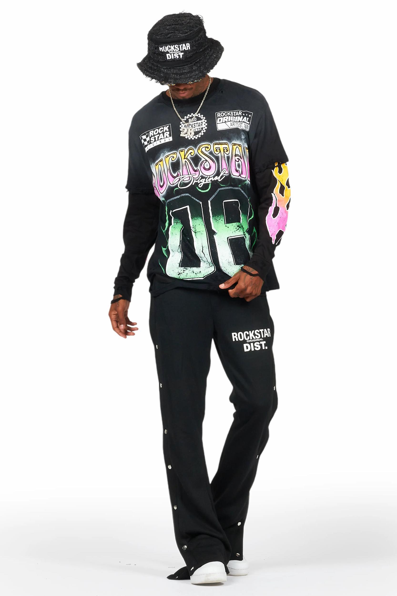 Quito Black Double Layer Graphic T-Shirt Male Product Image