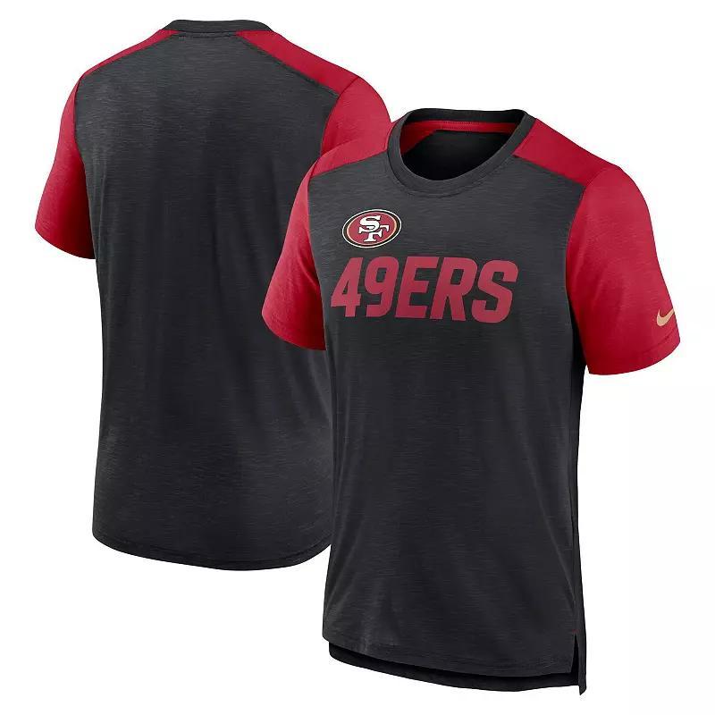 Mens Nike Heathered Black/Heathered Scarlet San Francisco 49ers Color Block Team Name T-Shirt Product Image