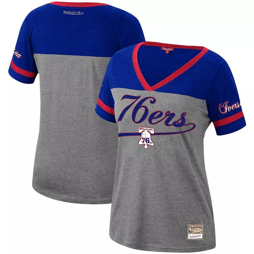 Women's Mitchell & Ness Allen Iverson Heathered Charcoal Philadelphia 76ers Team Captain V-Neck T-Shirt, Size: Small, 76r Charco Product Image
