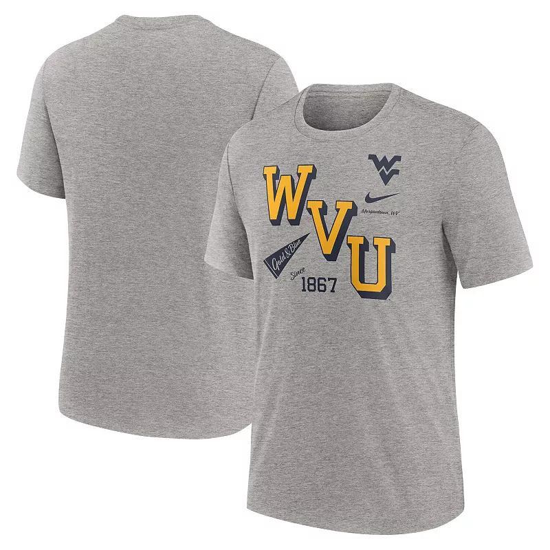Men's Nike Heather Gray West Virginia Mountaineers Blitz Roll Call Tri-Blend T-Shirt,  Product Image