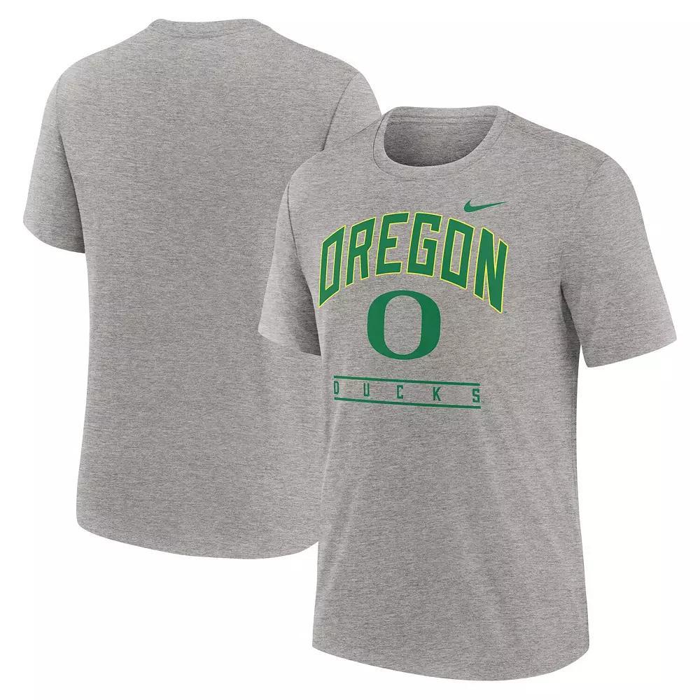 Men's Nike Heather Gray Oregon Ducks Arch Over Logo Tri-Blend T-Shirt, Size: Large, Grey Product Image