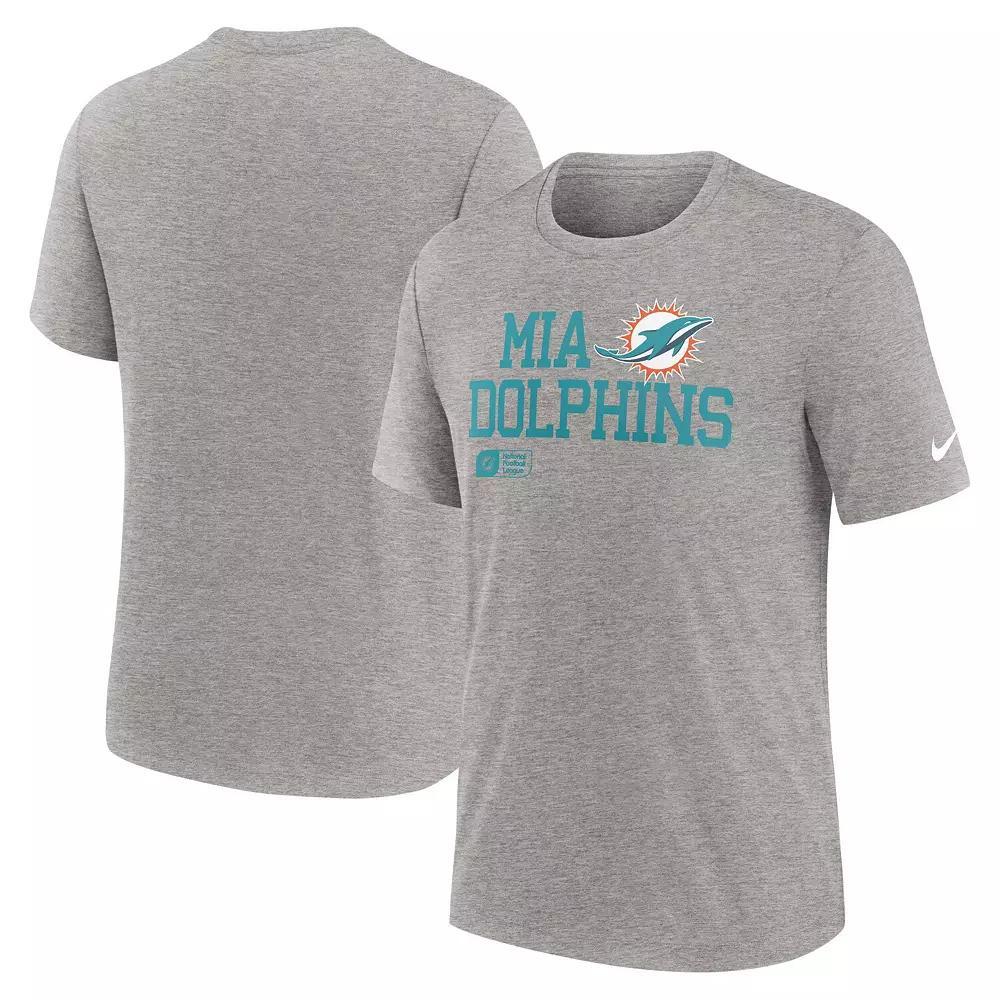 Men's Nike Heather Gray Miami Dolphins Overlap Lockup Tri-Blend T-Shirt, Size: 4XL, Grey Product Image