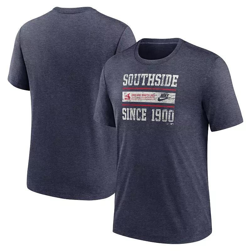 Men's Nike Heather Navy Chicago White Sox Cooperstown Collection Local Stack Tri-Blend T-Shirt,  Product Image