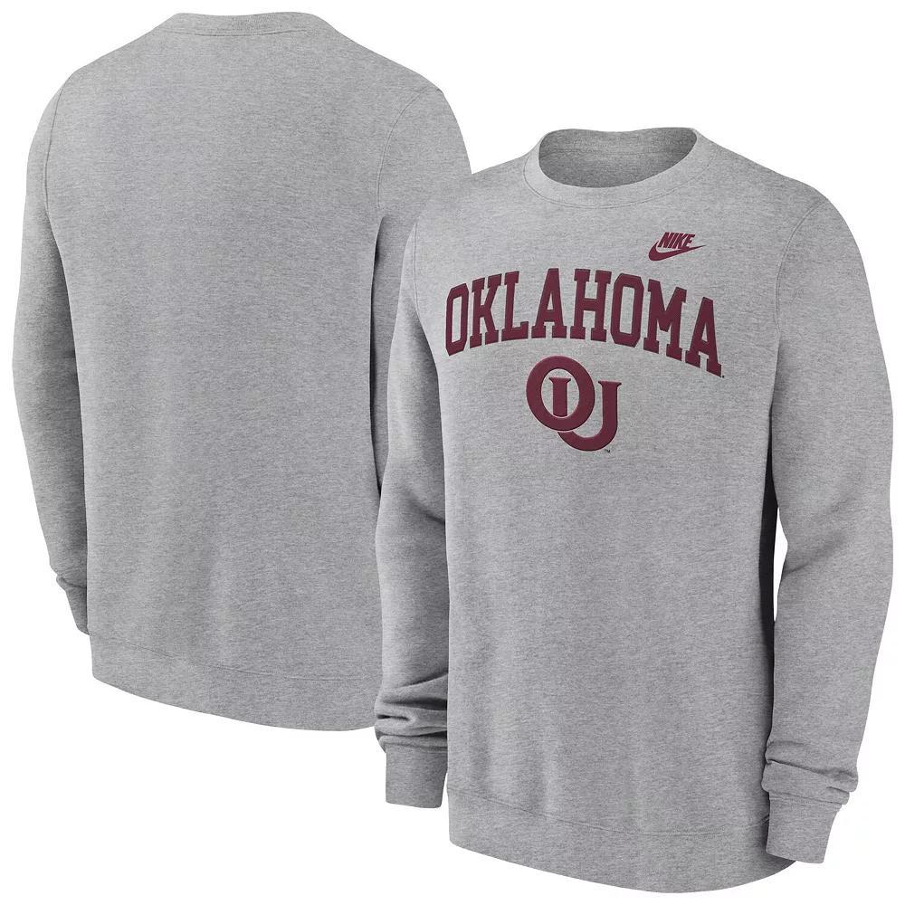 Men's Nike Heather Gray Oklahoma Sooners Legacy Classic Tackle Twill Embroidered Arch Over Logo Pullover Sweatshirt,  Product Image