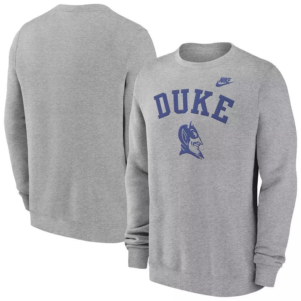 Men's Nike Heather Gray Duke Blue Devils Legacy Classic Tackle Twill Embroidered Arch Over Logo Pullover Sweatshirt,  Product Image