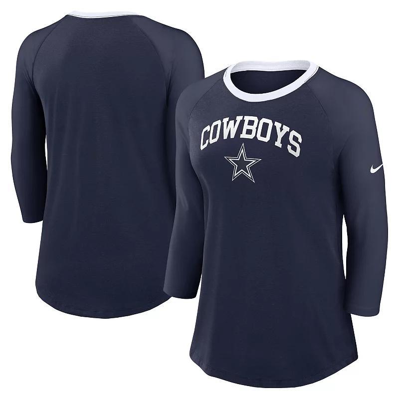 Womens Nike Dallas Cowboys Raglan 3/4 Sleeve T-Shirt Blue Product Image