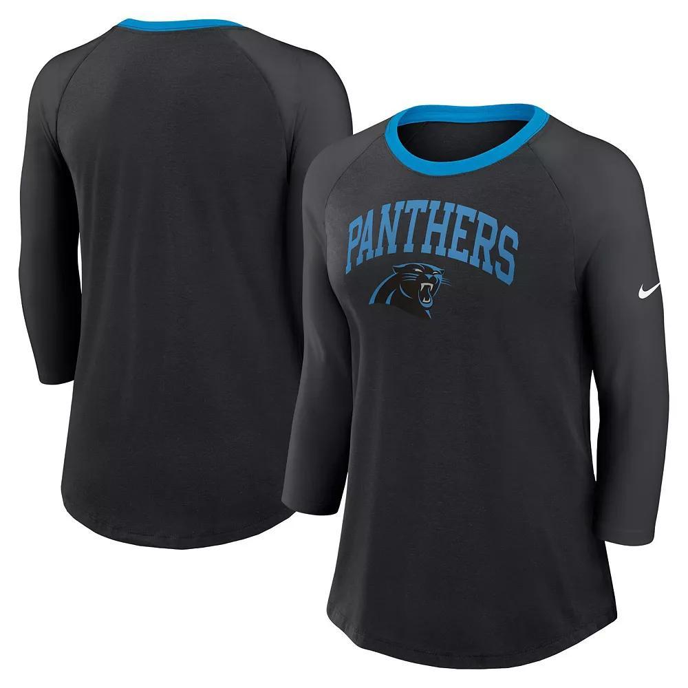 Women's Nike Black Carolina Panthers Raglan 3/4 Sleeve T-Shirt,  Product Image