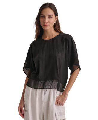 Dkny Womens Seamed Chiffon-Trim Dolman-Sleeve Top Product Image