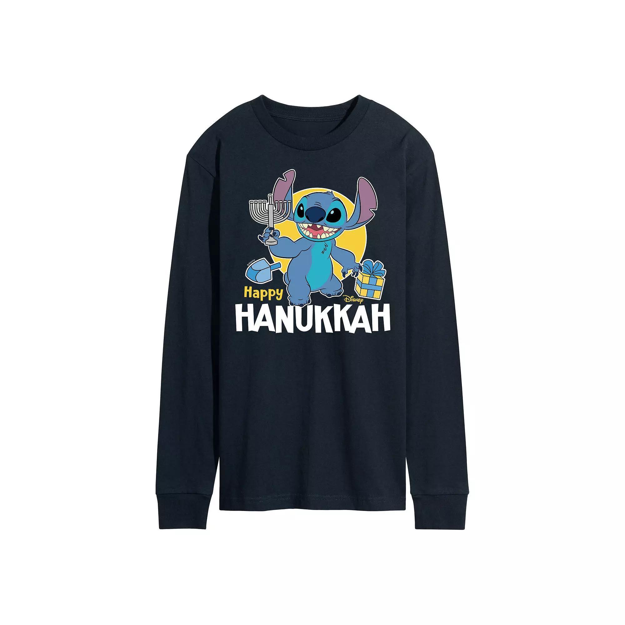 Disney's Lilo & Stitch Men's Happy Hanukkah Stitch Long Sleeve Graphic Tee,  Product Image