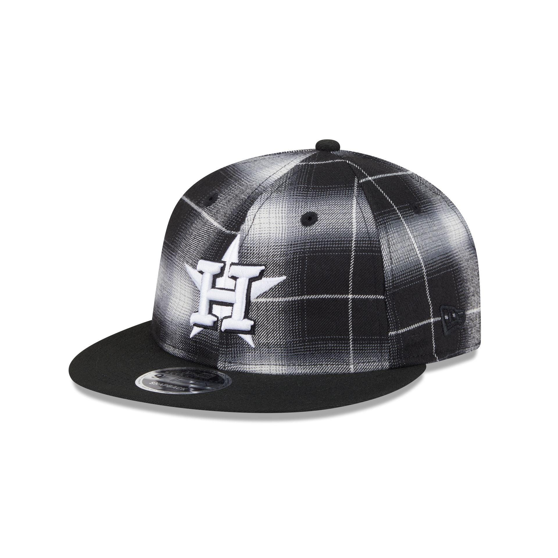 Houston Astros Black and White Plaid Retro Crown 9FIFTY Snapback Hat Male Product Image