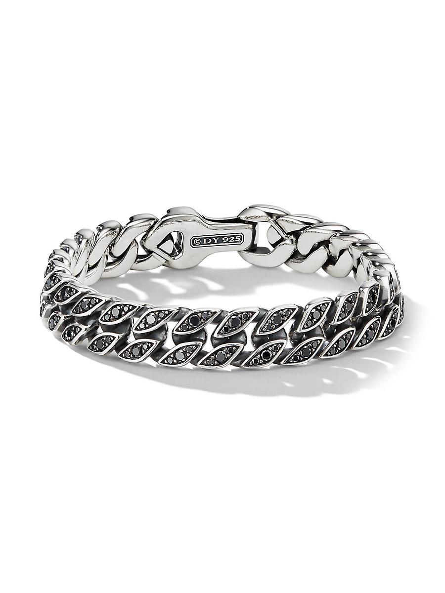 Mens Curb Chain Bracelet with Pav Black Diamonds Product Image