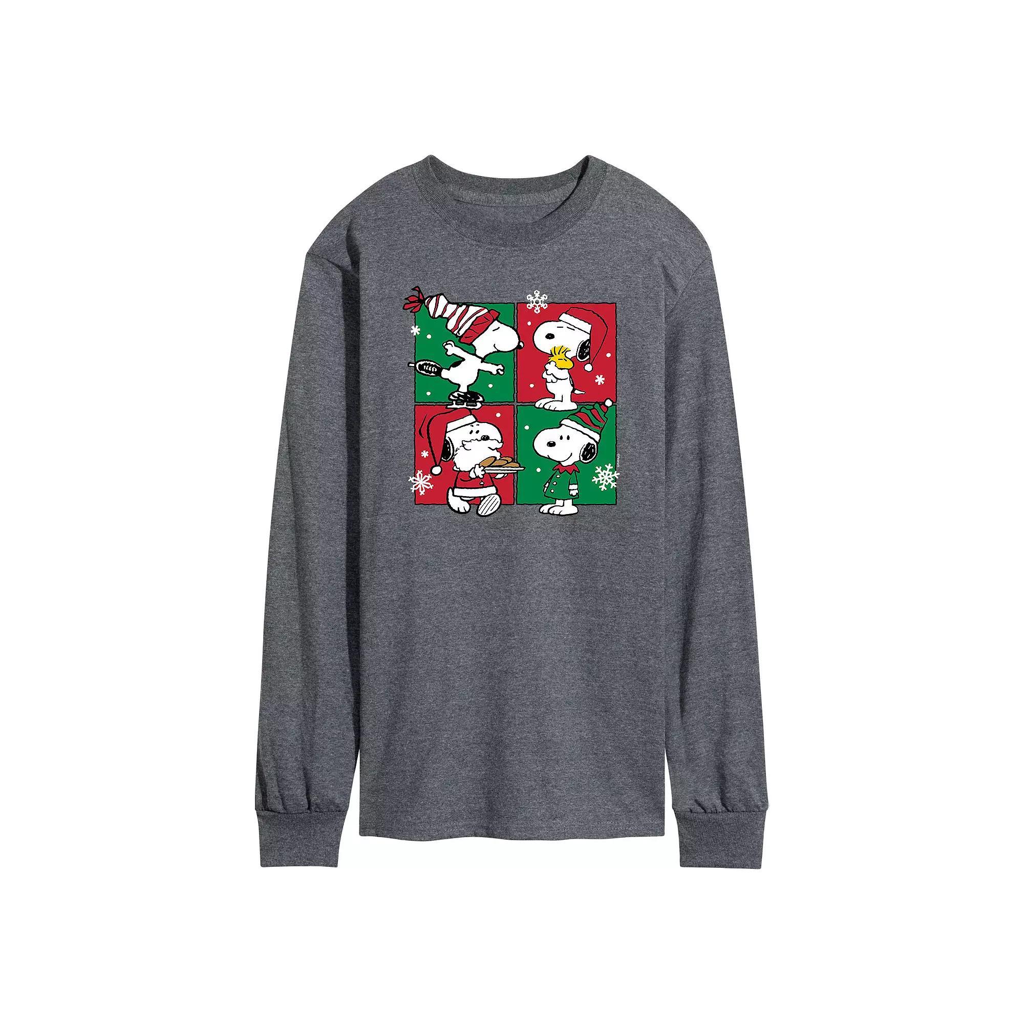 Men's Peanuts Snoopy Christmas Grid Long Sleeve Tee,  Product Image