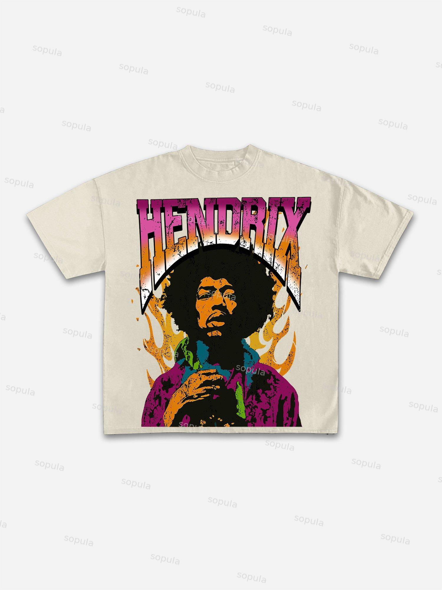 Jimi Hendrix Print Cotton T-shirt Product Image