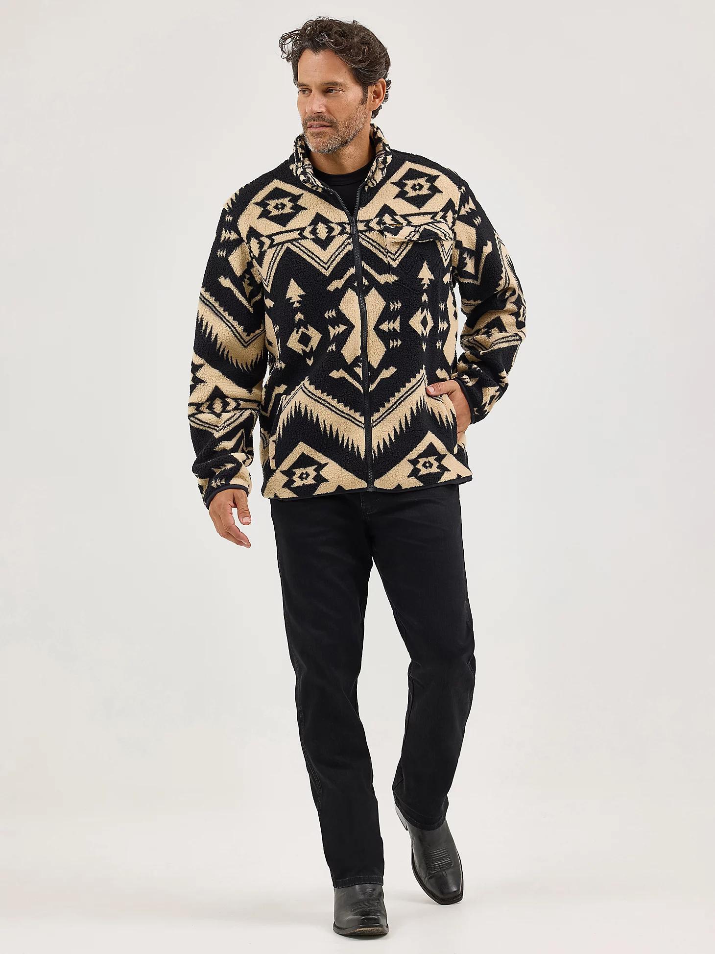 Men's Lightweight Full Zip Sherpa Jacket in Caviar Product Image