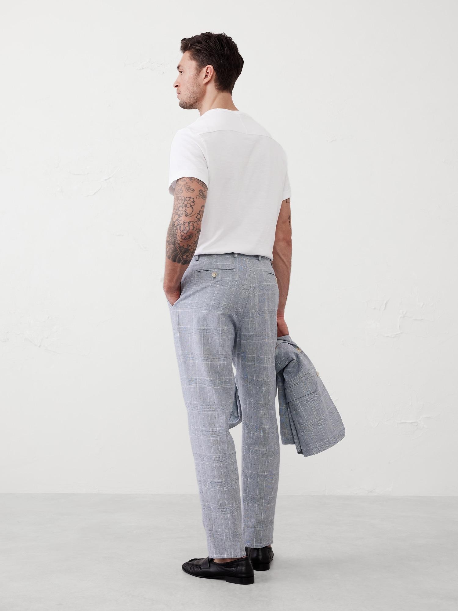 Tailored-Fit Linen-Blend Blue Glen Plaid  Suit Trouser Product Image