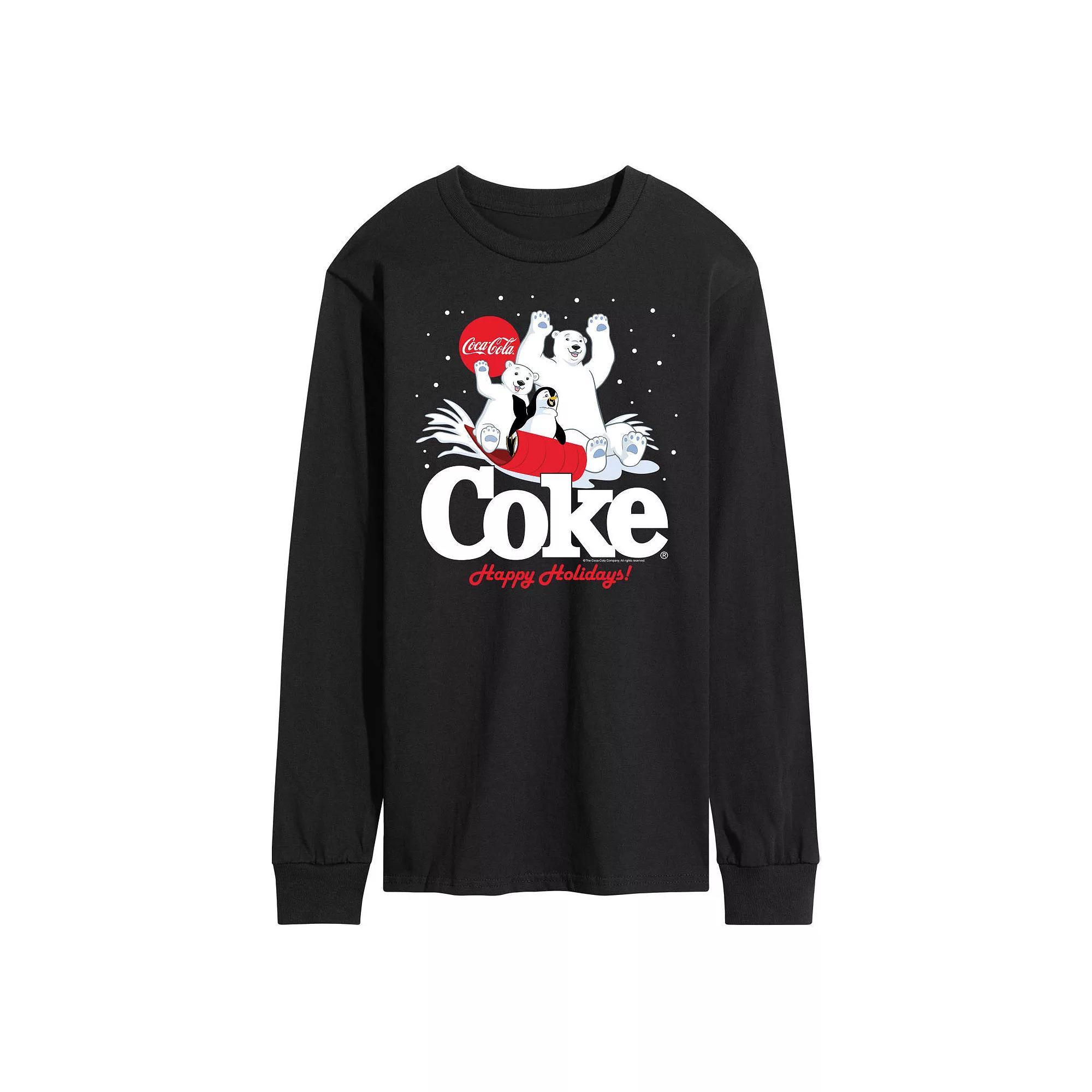 Men's CocaCoal Happy Holidays Sledding Long Sleeve Graphic Tee,  Product Image