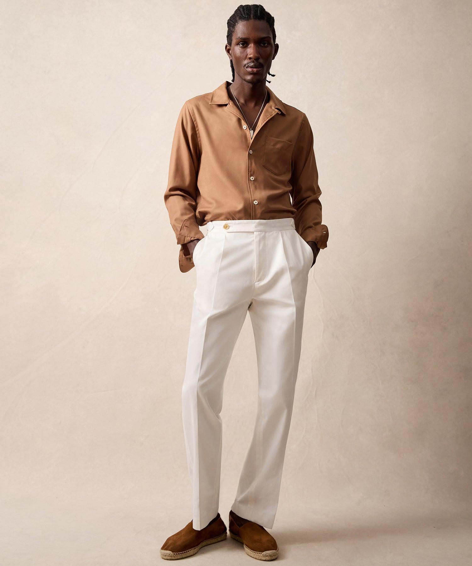 Lightweight Cotton Side Tab Trouser in White Product Image