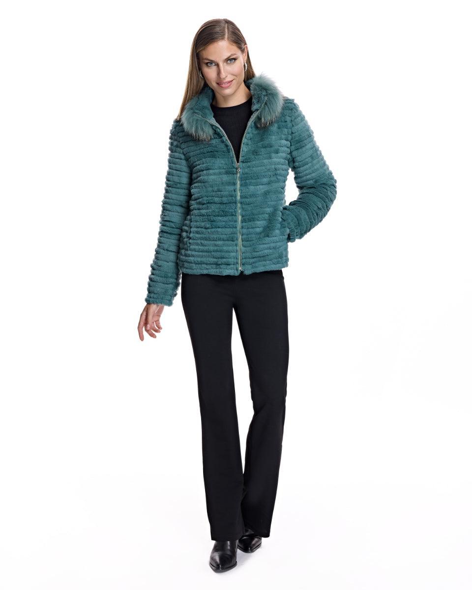 Rabbit Jacket with Raccoon Collar Product Image