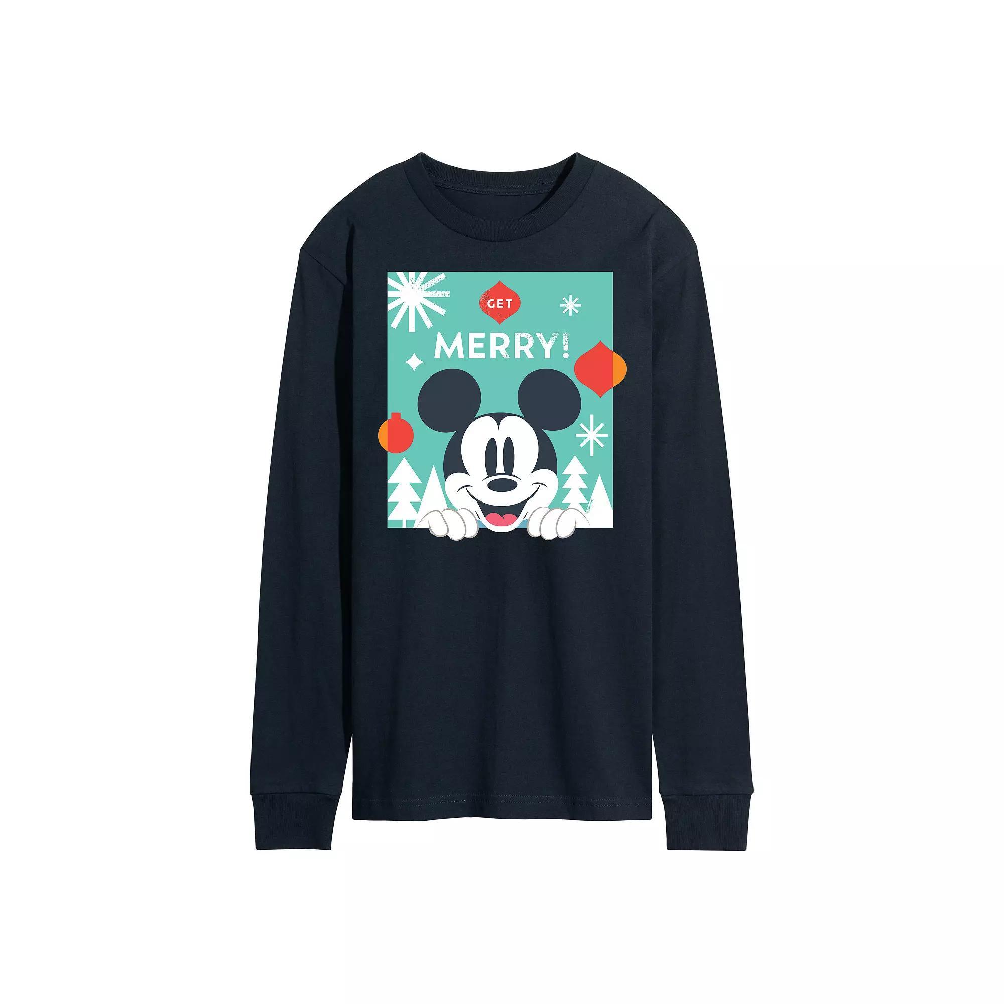 Disney's Men's Mickey Mouse Get Merry Long-sleeved Tee, Size: XXL, Red Product Image