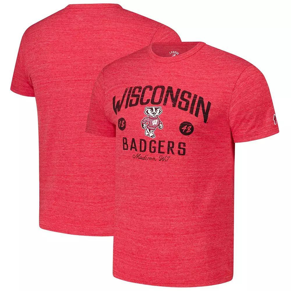 Men's League Collegiate Wear Heather Red Wisconsin Badgers Bendy Arch Victory Falls Tri-Blend T-Shirt, Size: 2XL Product Image