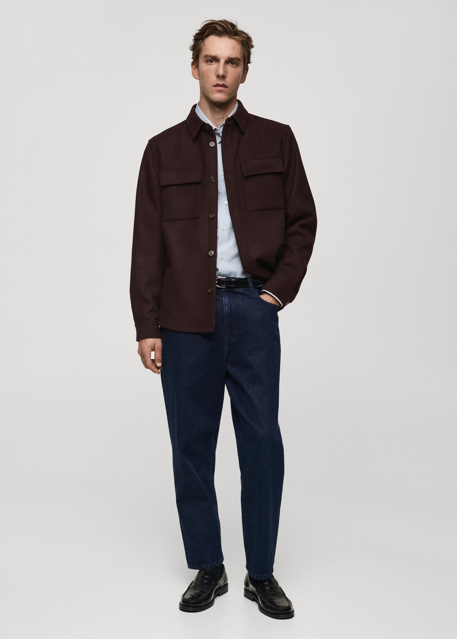 Flannel wool overshirt with pockets - Men | MANGO USA Product Image