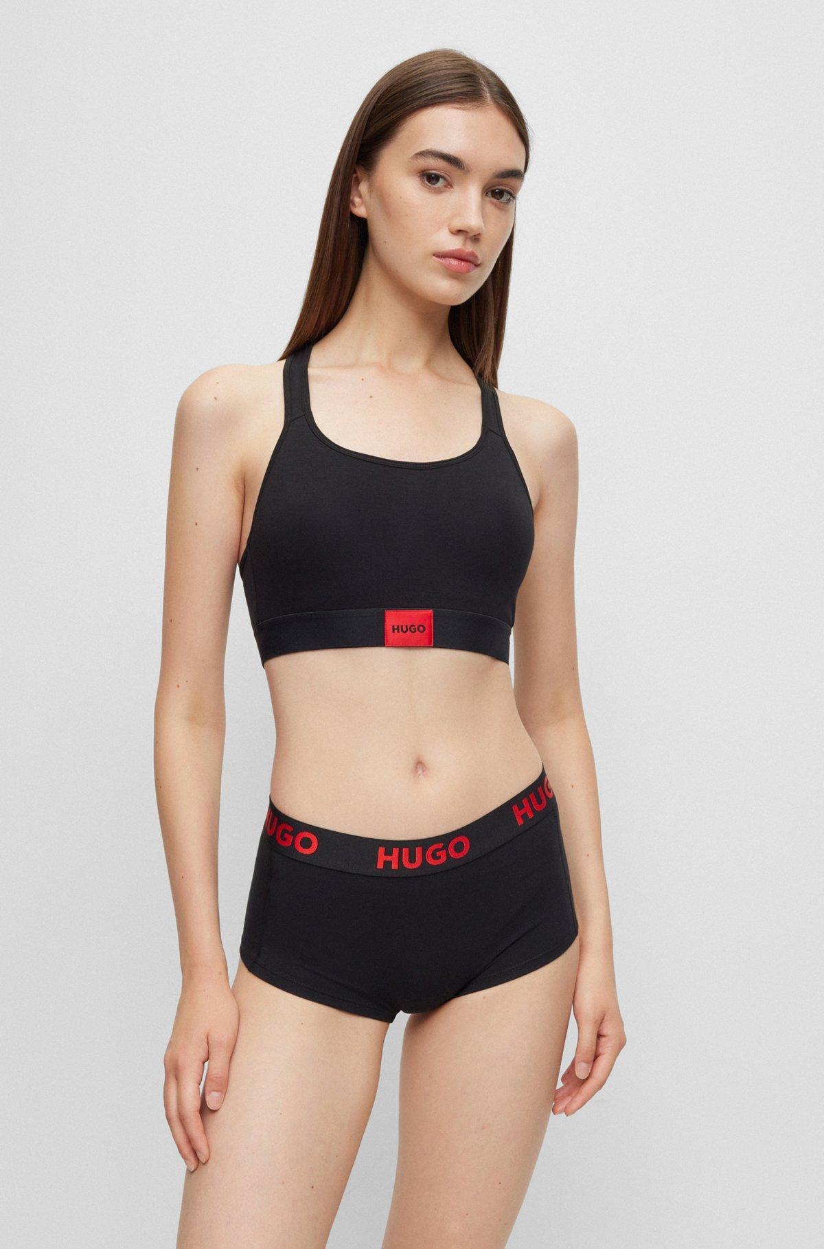 Stretch-cotton bralette with logo label Product Image