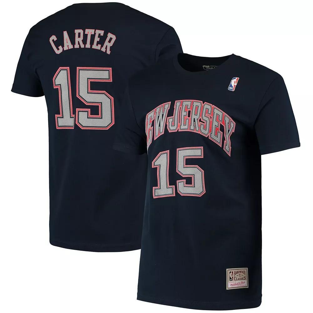 Men's Mitchell & Ness Vince Carter Navy New Jersey Nets Hardwood Classics Stitch Name & Number T-Shirt, Size: Small, Nba Blue Product Image