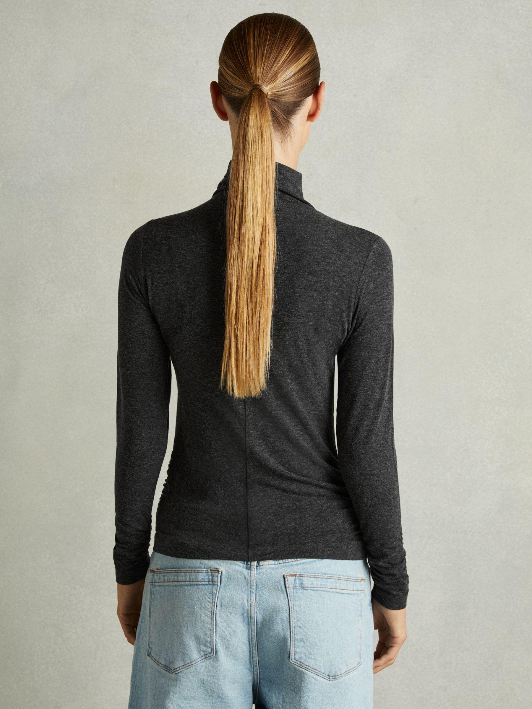 Ruched Jersey Top with Wool in Black Product Image