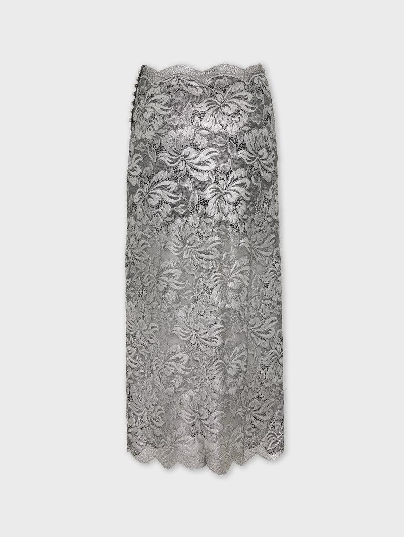 SILVER MIDI SKIRT IN LACE Product Image