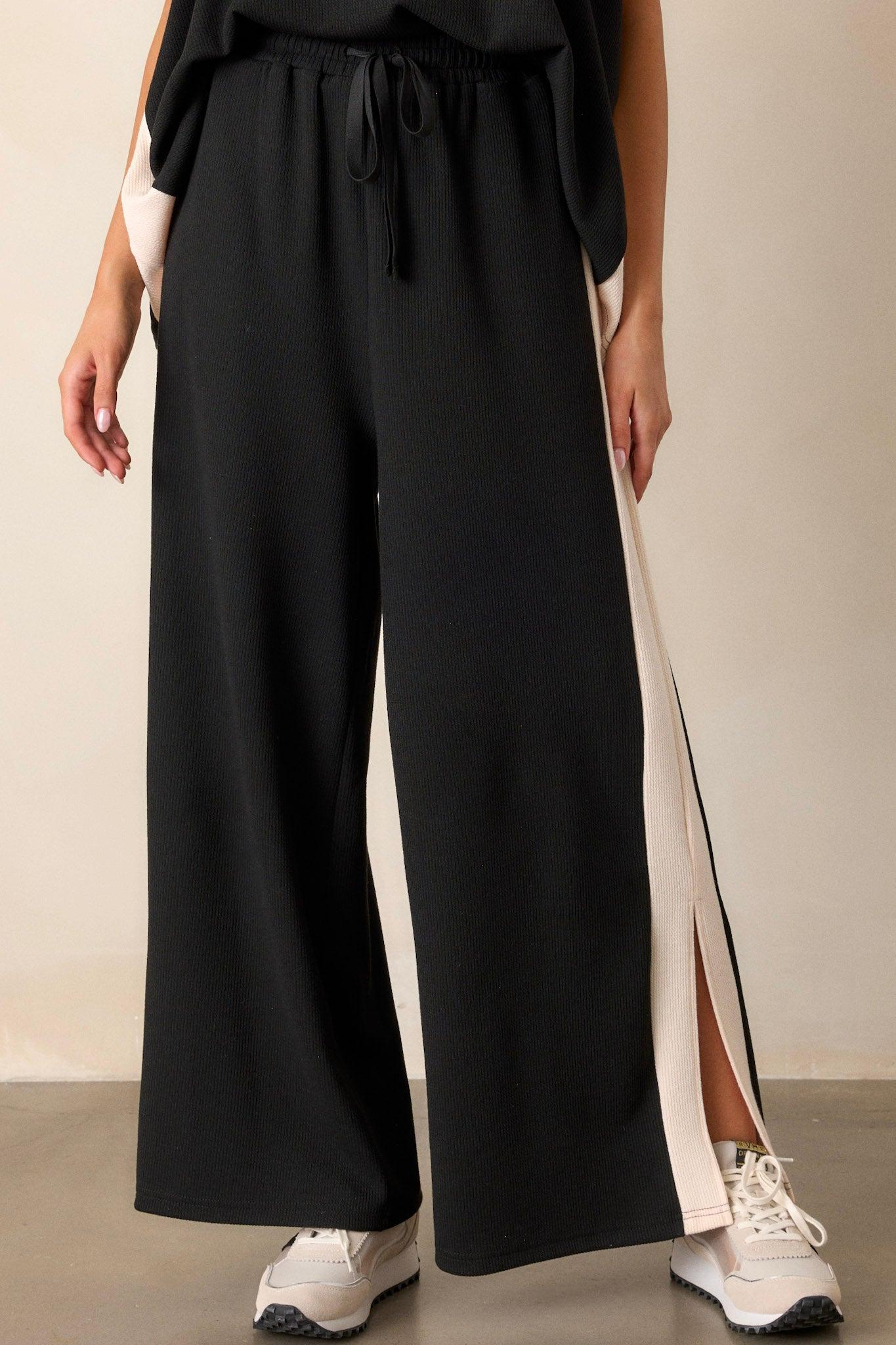 See The End Black & Ivory Ribbed Pants Product Image