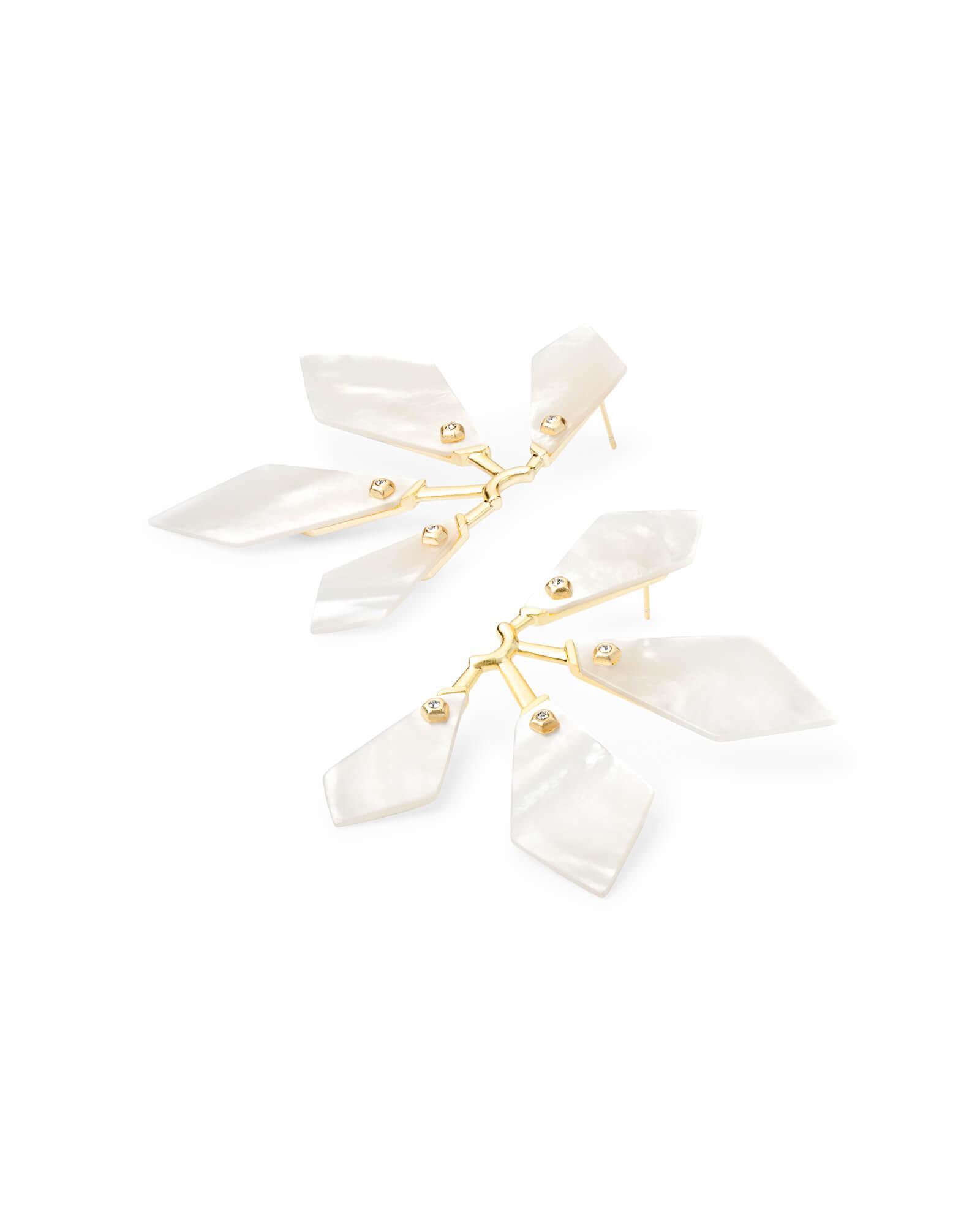 Malika Gold Statement Earrings in Ivory Mother-of-Pearl Product Image