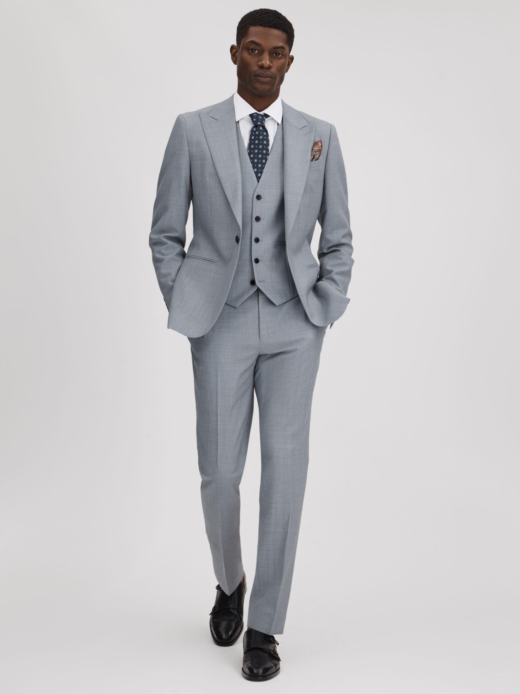 Slim Fit Wool Adjuster Trousers in Soft Blue Product Image