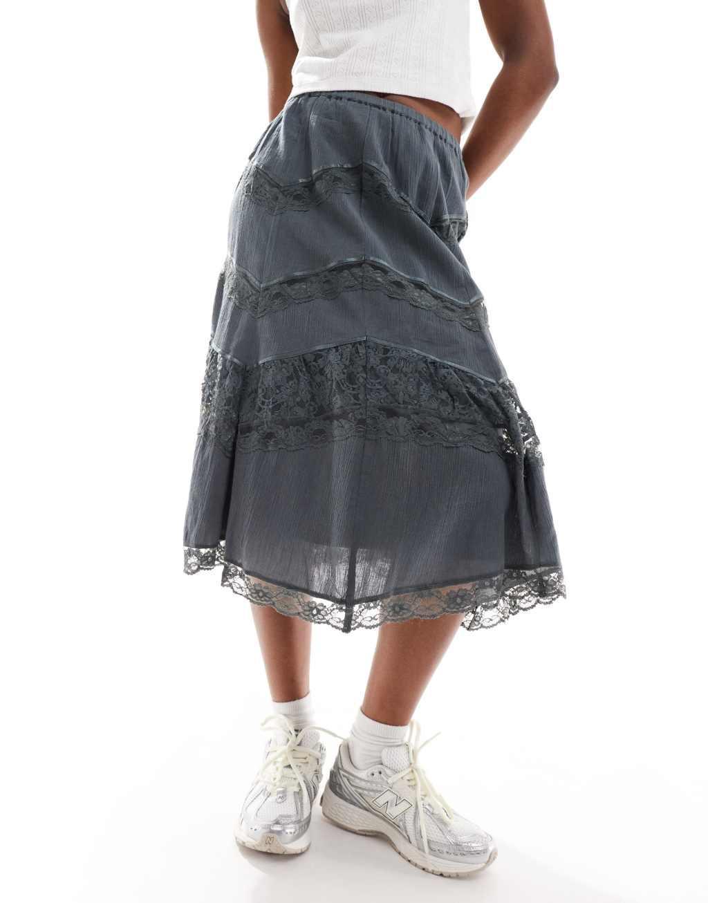 Reclaimed Vintage western skirt with lace inserts Product Image